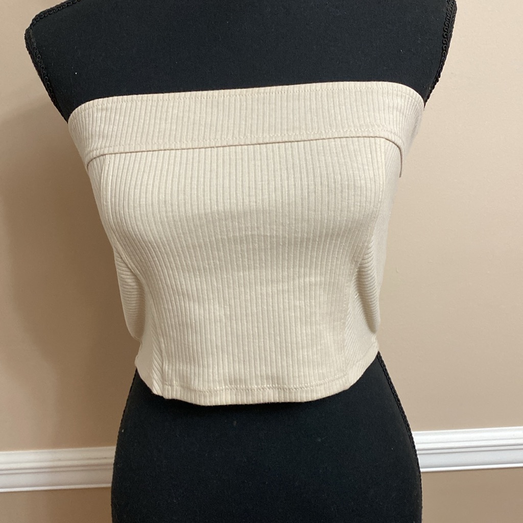 Double Zero Beige Ribbed Crop Top